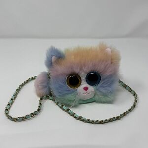 Ty Heather‎ the Cat Beanie Bellies Plush Crossbody Bag Pastel Rainbow Purse